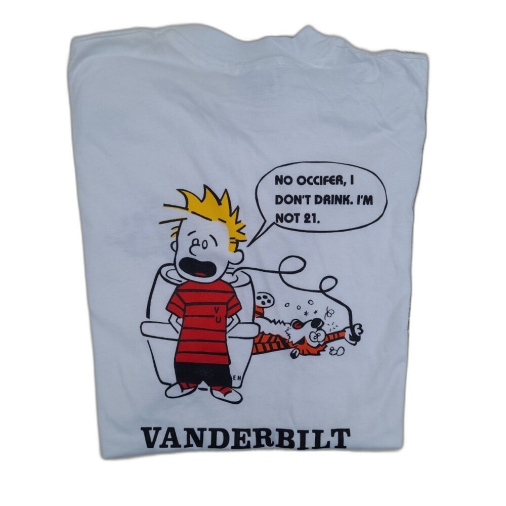 Vintage Calvin Hobbes & Vanderbilt  Single Stitch t-shirt Parody Funny Alcohol